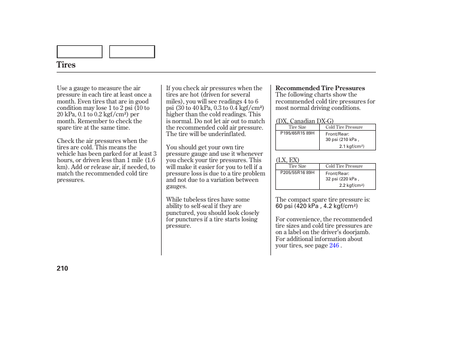 Tires | HONDA 2006 Civic Sedan - Owner's Manual User Manual | Page 211 / 267
