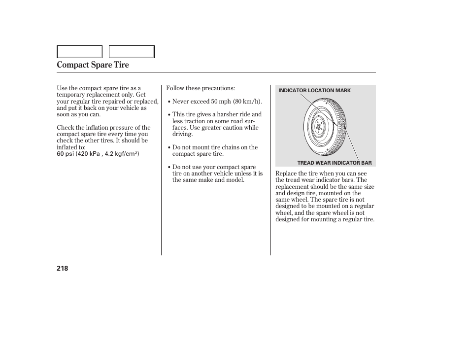 Compact spare tire | HONDA 2006 Civic Sedan - Owner's Manual User Manual | Page 219 / 267