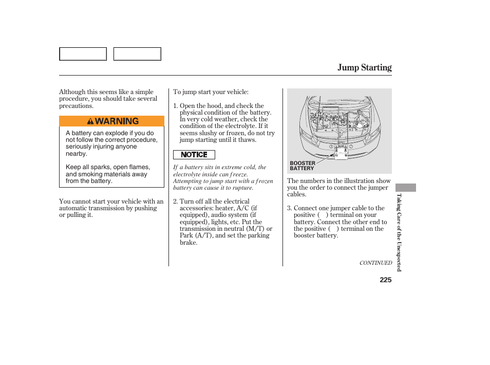 Jump starting | HONDA 2006 Civic Sedan - Owner's Manual User Manual | Page 226 / 267