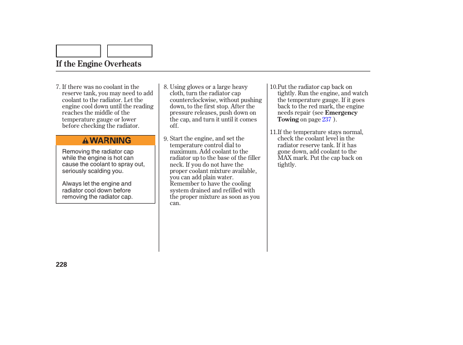 If the engine overheats | HONDA 2006 Civic Sedan - Owner's Manual User Manual | Page 229 / 267