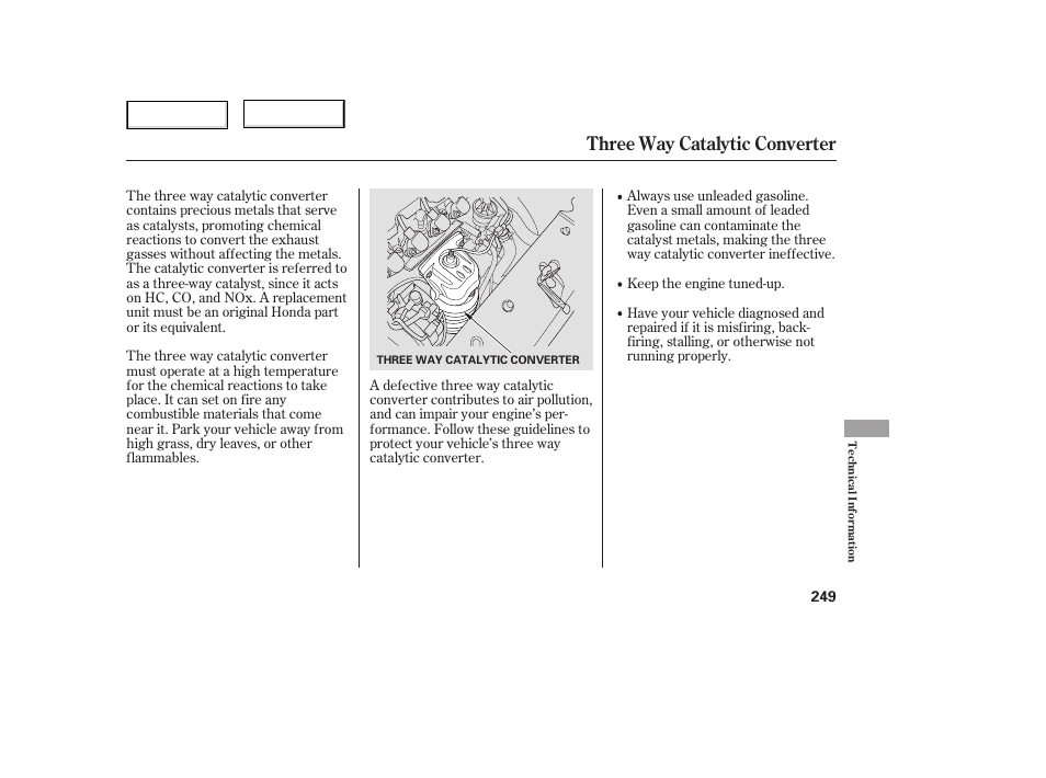 Three way catalytic converter | HONDA 2006 Civic Sedan - Owner's Manual User Manual | Page 250 / 267