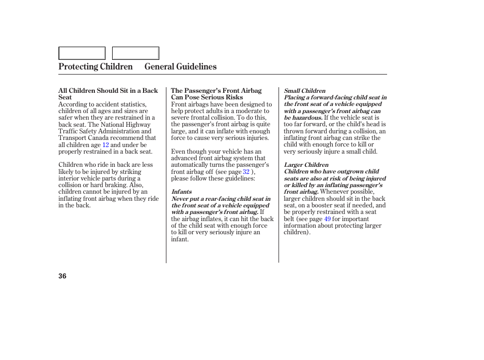 Protecting children general guidelines | HONDA 2006 Civic Sedan - Owner's Manual User Manual | Page 37 / 267