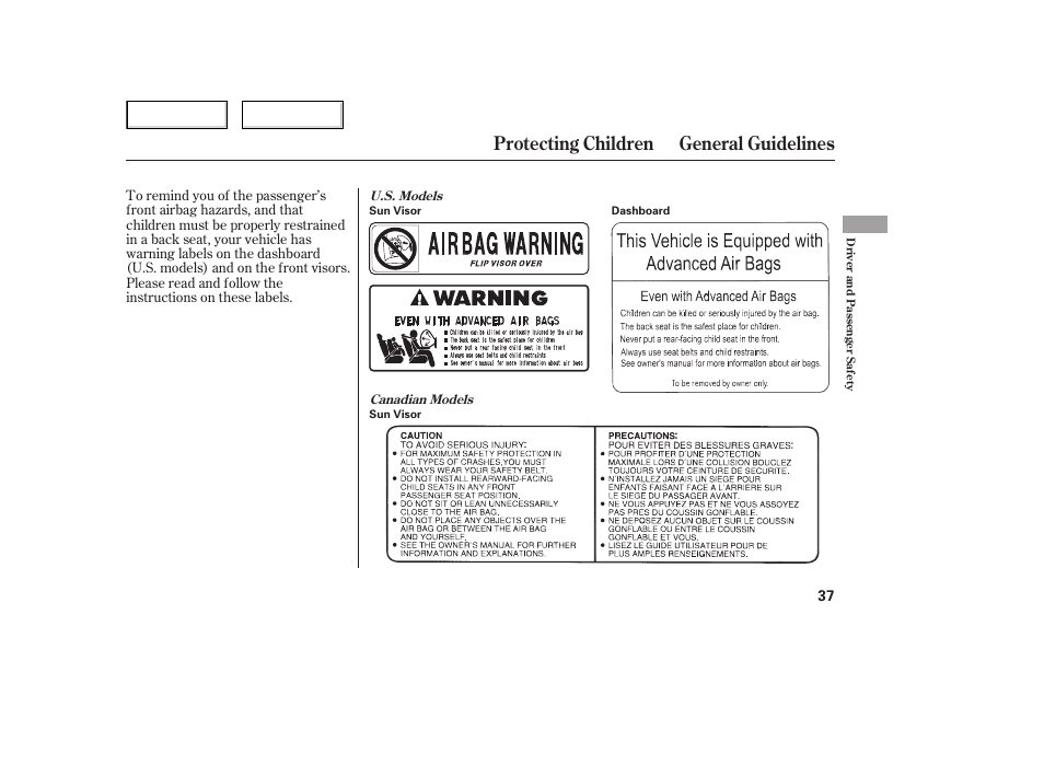 Protecting children general guidelines | HONDA 2006 Civic Sedan - Owner's Manual User Manual | Page 38 / 267