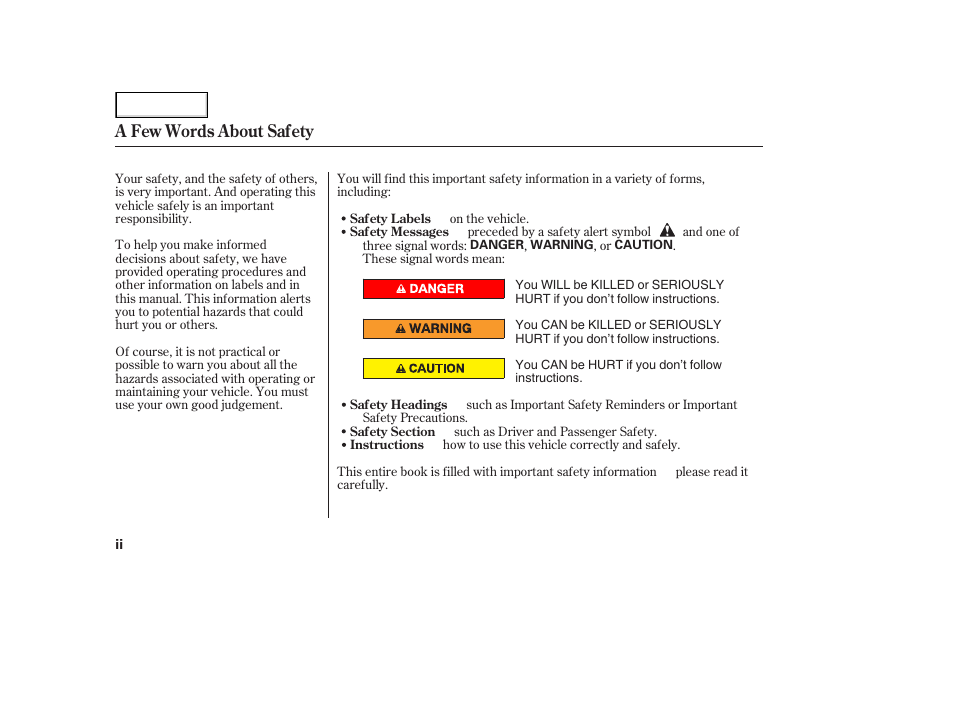 A few words about safety | HONDA 2006 Civic Sedan - Owner's Manual User Manual | Page 4 / 267