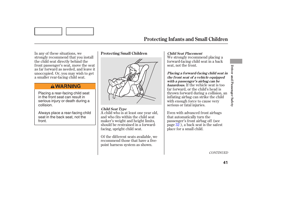 Protecting infants and small children | HONDA 2006 Civic Sedan - Owner's Manual User Manual | Page 42 / 267