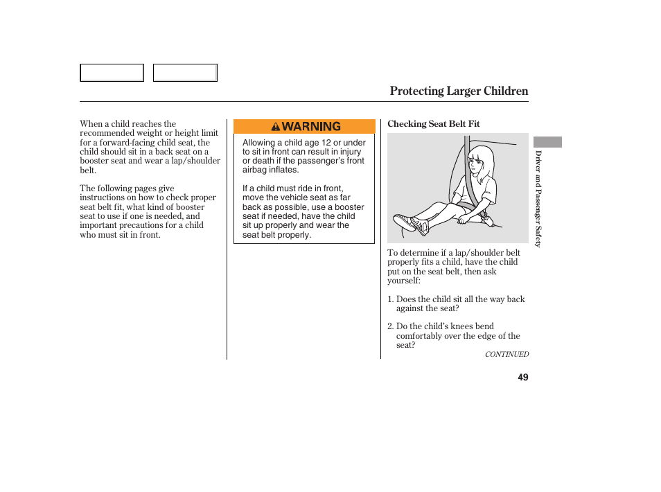 Protecting larger children | HONDA 2006 Civic Sedan - Owner's Manual User Manual | Page 50 / 267