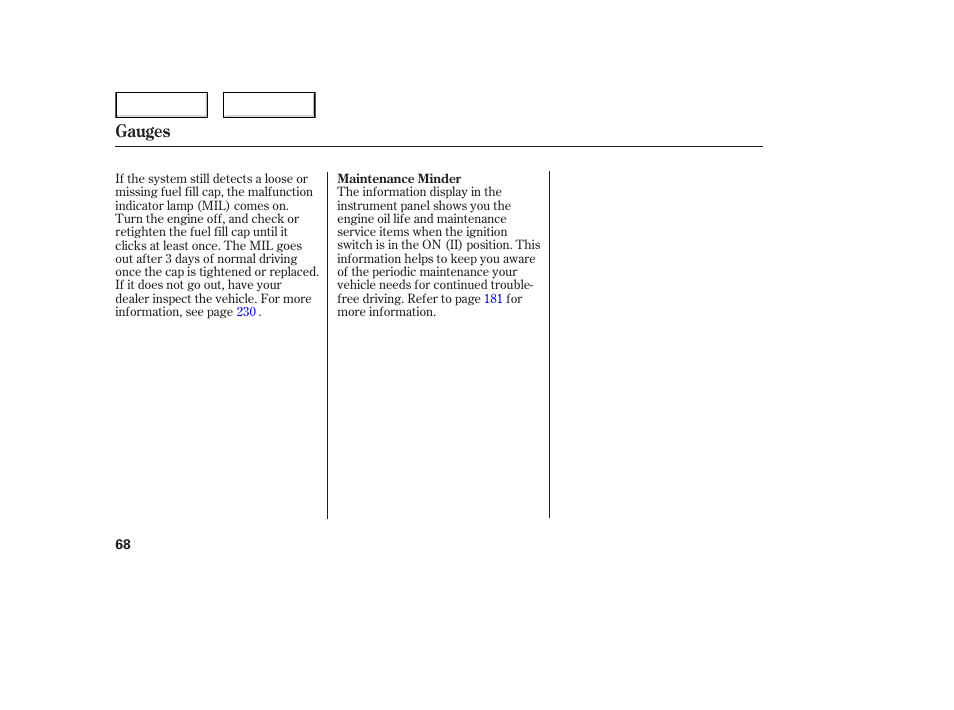 Gauges | HONDA 2006 Civic Sedan - Owner's Manual User Manual | Page 69 / 267