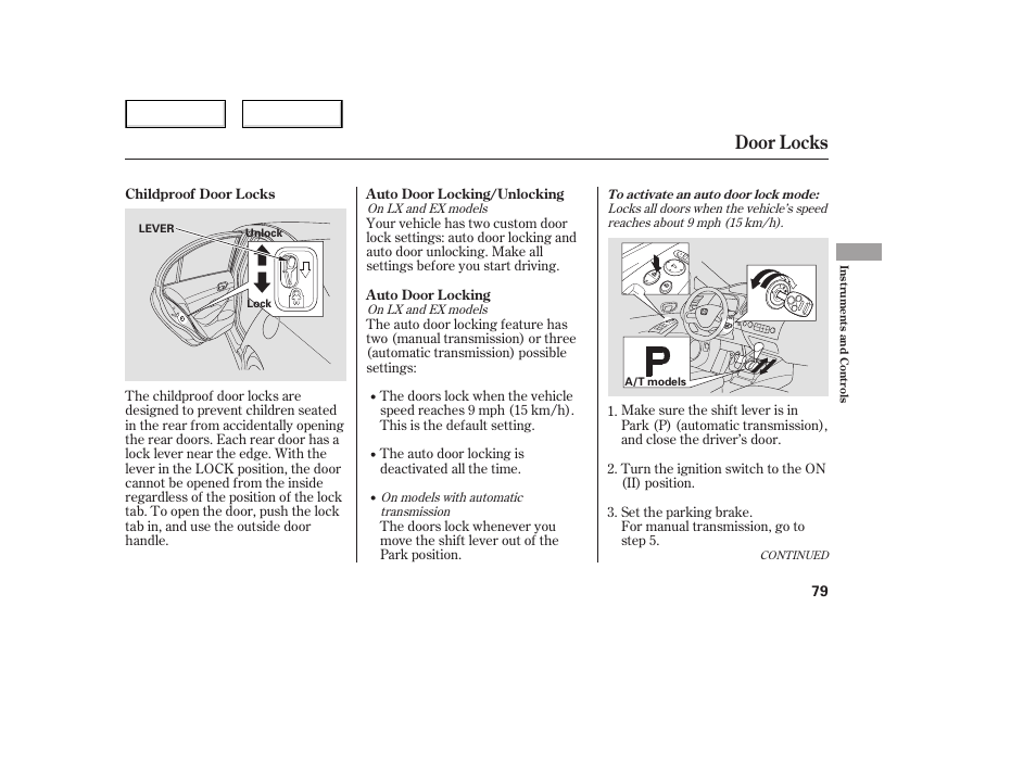 Door locks | HONDA 2006 Civic Sedan - Owner's Manual User Manual | Page 80 / 267