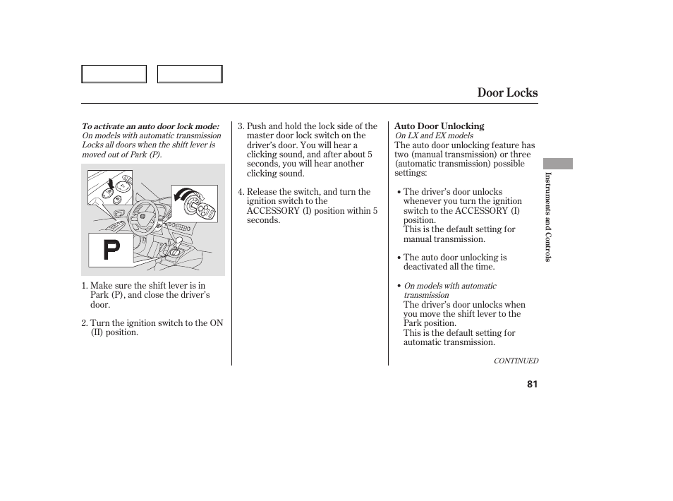 Door locks | HONDA 2006 Civic Sedan - Owner's Manual User Manual | Page 82 / 267