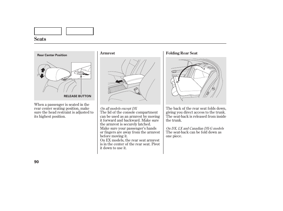 Seats | HONDA 2006 Civic Sedan - Owner's Manual User Manual | Page 91 / 267