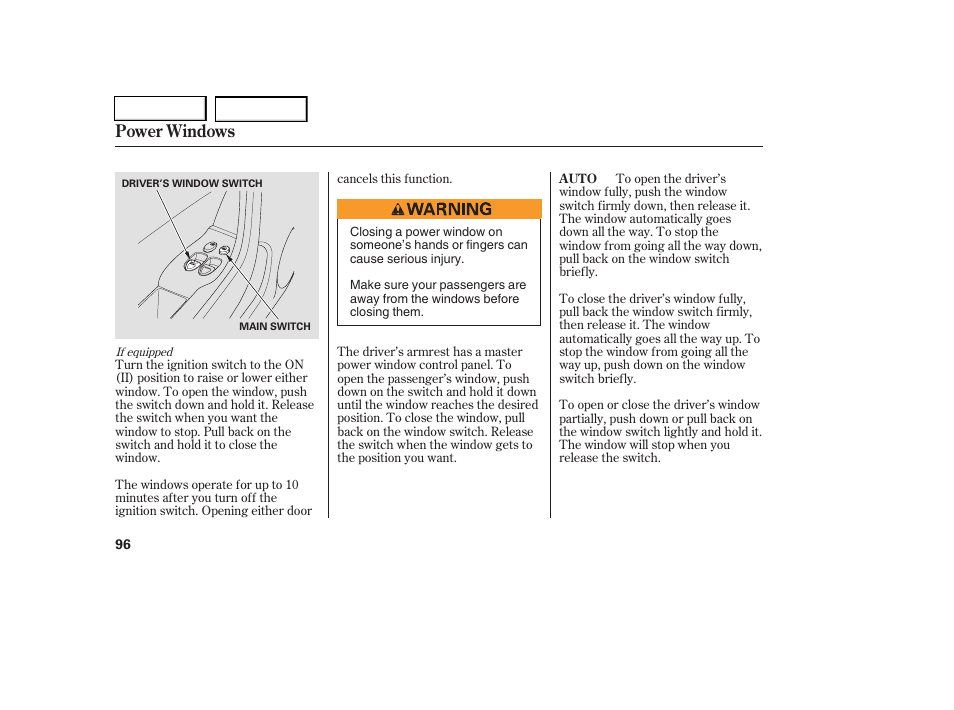 Power windows | HONDA 2006 Civic Coupe - Owner's Manual User Manual | Page 100 / 307