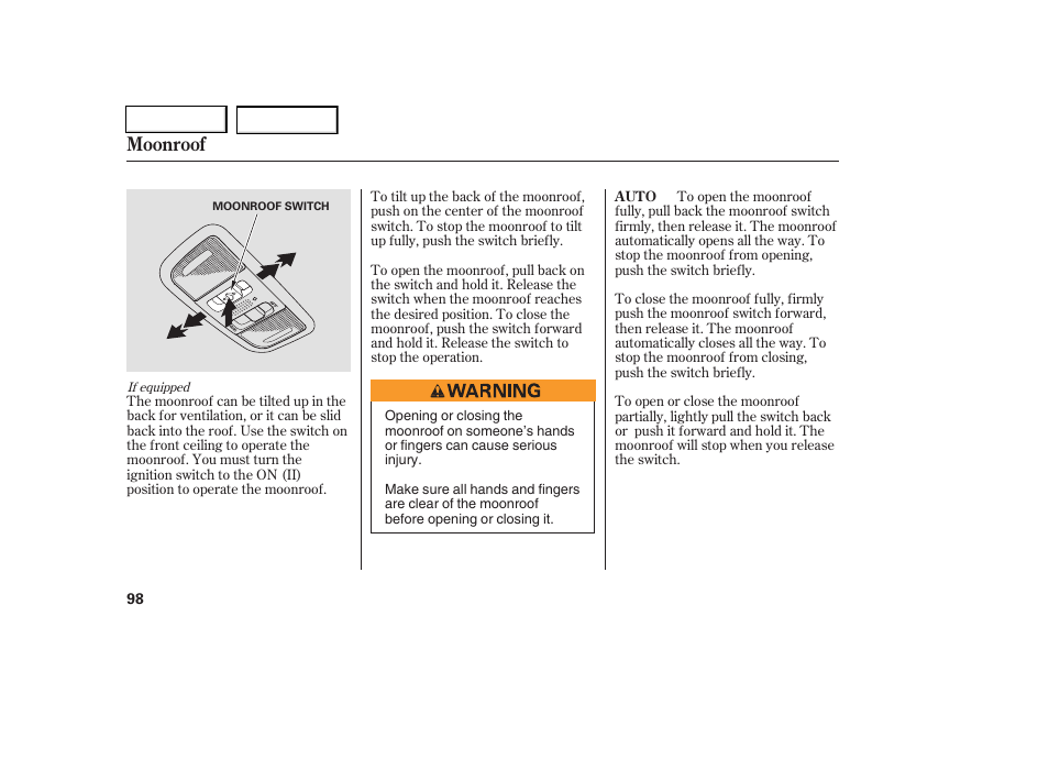 Moonroof | HONDA 2006 Civic Coupe - Owner's Manual User Manual | Page 102 / 307