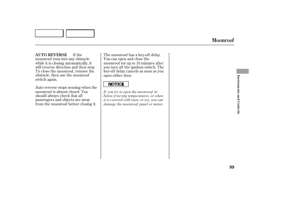 Moonroof | HONDA 2006 Civic Coupe - Owner's Manual User Manual | Page 103 / 307