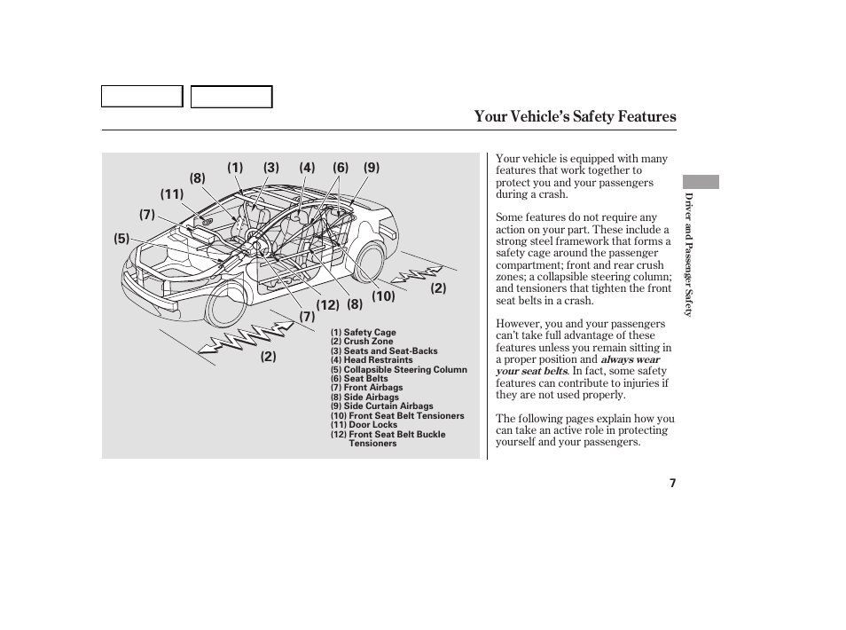 Your vehicle’s safety features | HONDA 2006 Civic Coupe - Owner's Manual User Manual | Page 11 / 307