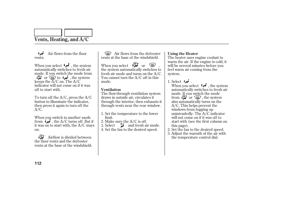 Vents, heating, and a/c | HONDA 2006 Civic Coupe - Owner's Manual User Manual | Page 116 / 307