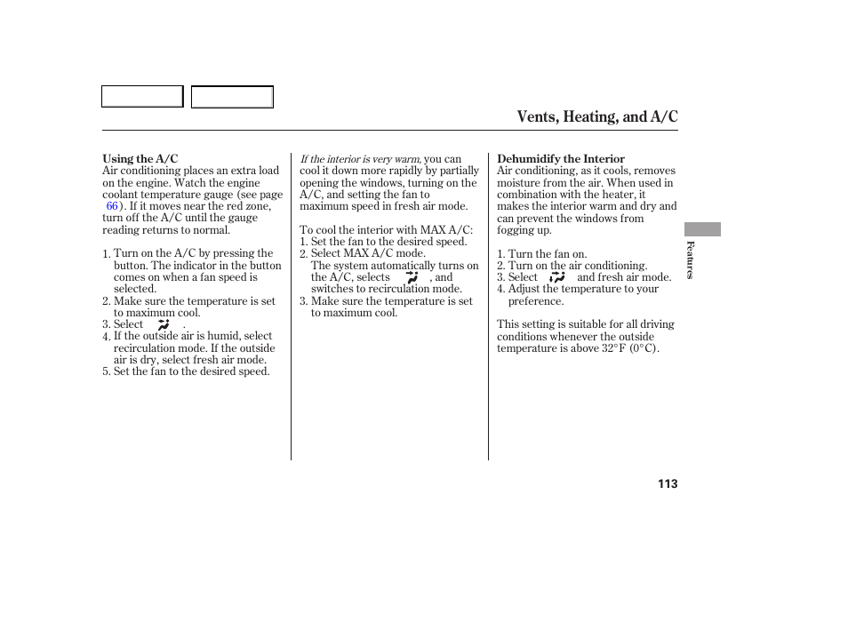 Vents, heating, and a/c | HONDA 2006 Civic Coupe - Owner's Manual User Manual | Page 117 / 307