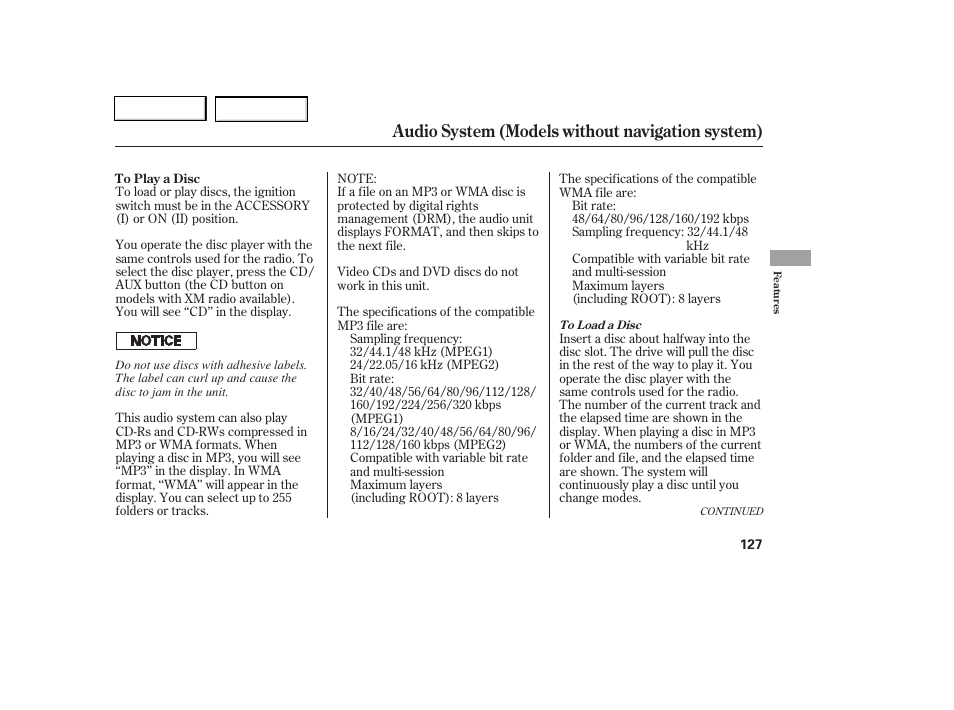 Audio system (models without navigation system) | HONDA 2006 Civic Coupe - Owner's Manual User Manual | Page 131 / 307