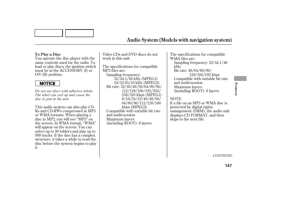 Audio system (models with navigation system) | HONDA 2006 Civic Coupe - Owner's Manual User Manual | Page 151 / 307