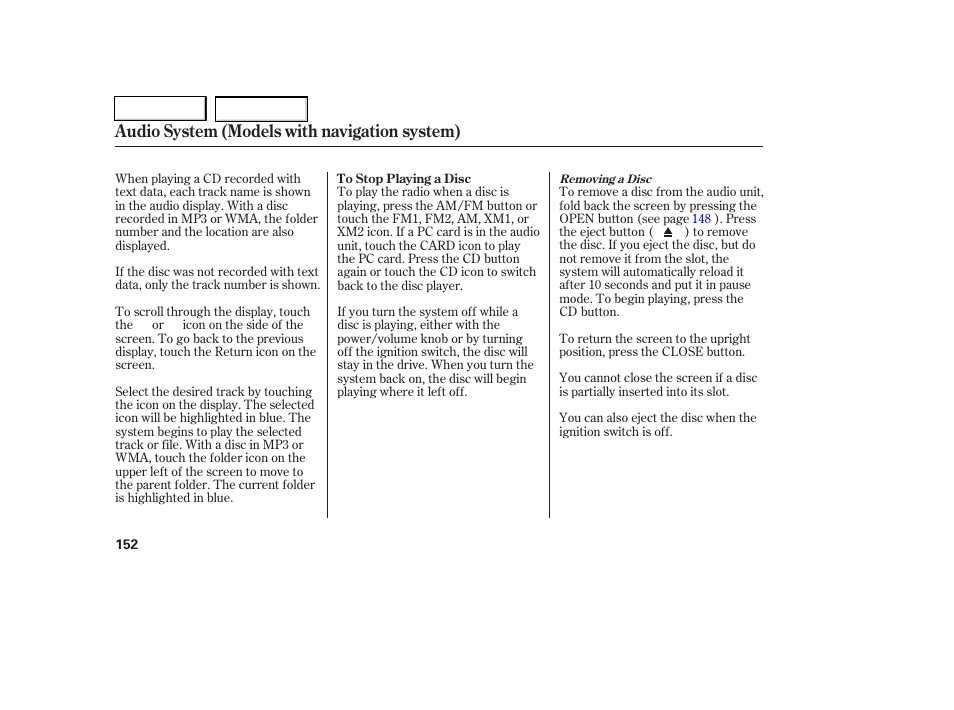 Audio system (models with navigation system) | HONDA 2006 Civic Coupe - Owner's Manual User Manual | Page 156 / 307