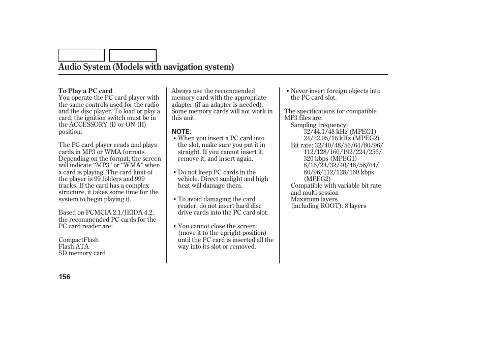 Audio system (models with navigation system) | HONDA 2006 Civic Coupe - Owner's Manual User Manual | Page 160 / 307