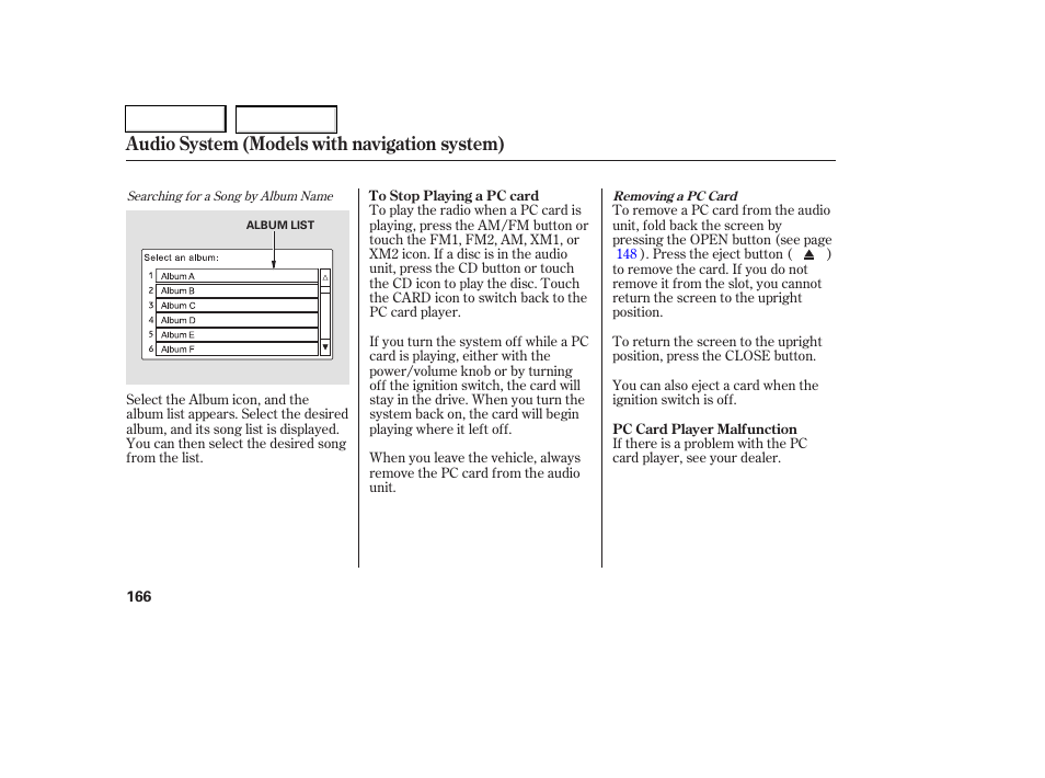 Audio system (models with navigation system) | HONDA 2006 Civic Coupe - Owner's Manual User Manual | Page 170 / 307