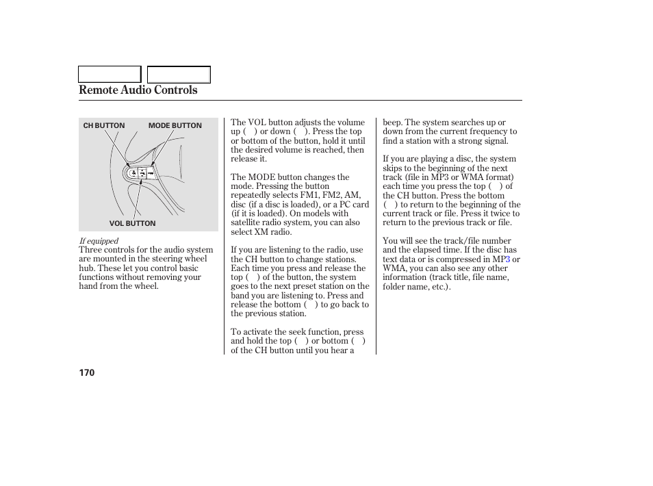 Remote audio controls | HONDA 2006 Civic Coupe - Owner's Manual User Manual | Page 174 / 307