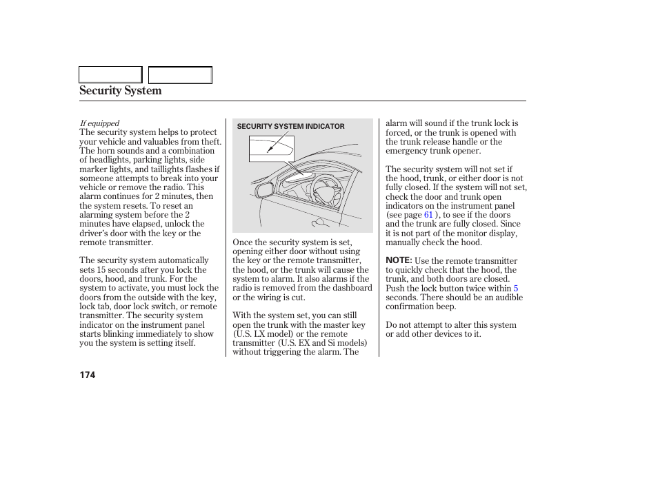 Security system | HONDA 2006 Civic Coupe - Owner's Manual User Manual | Page 178 / 307