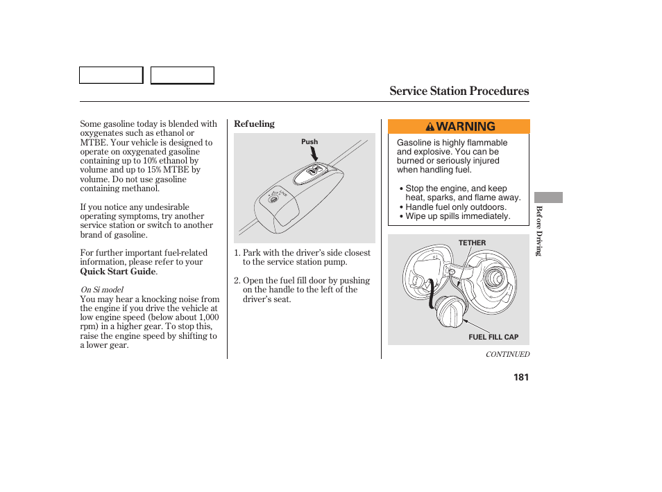 Service station procedures | HONDA 2006 Civic Coupe - Owner's Manual User Manual | Page 185 / 307