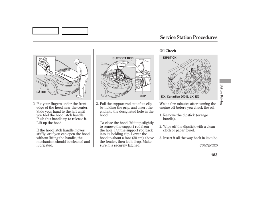 Service station procedures | HONDA 2006 Civic Coupe - Owner's Manual User Manual | Page 187 / 307