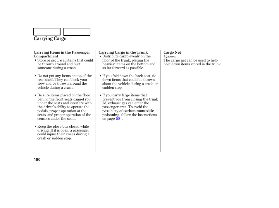 Carrying cargo | HONDA 2006 Civic Coupe - Owner's Manual User Manual | Page 194 / 307