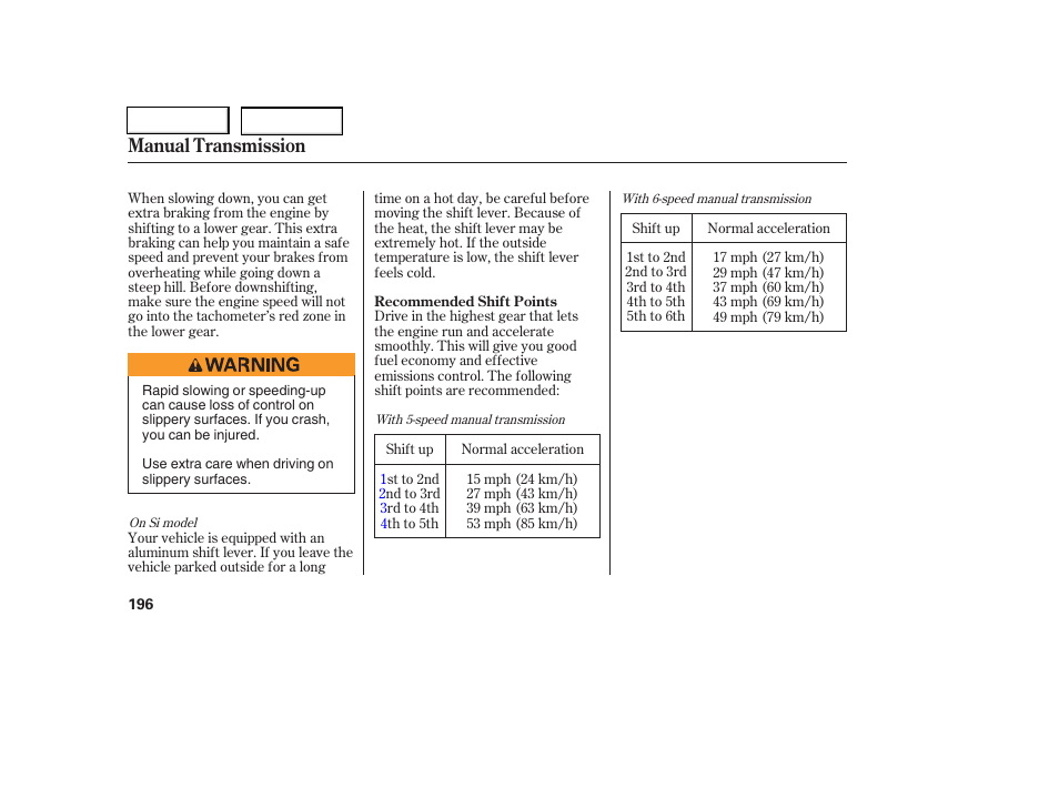 Manual transmission | HONDA 2006 Civic Coupe - Owner's Manual User Manual | Page 200 / 307