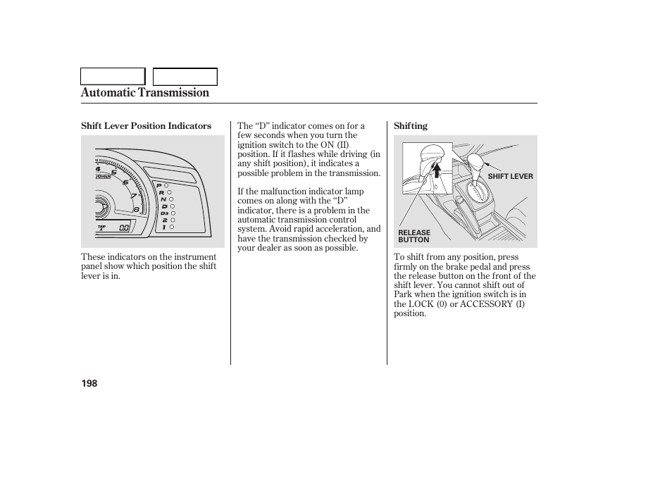 Automatic transmission | HONDA 2006 Civic Coupe - Owner's Manual User Manual | Page 202 / 307