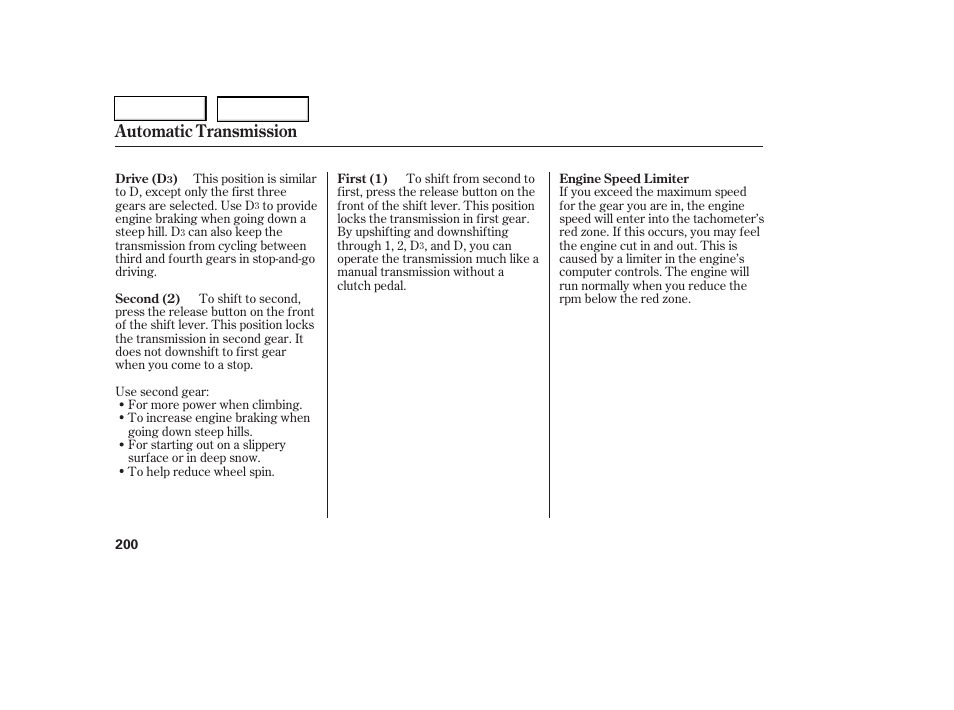 Automatic transmission | HONDA 2006 Civic Coupe - Owner's Manual User Manual | Page 204 / 307