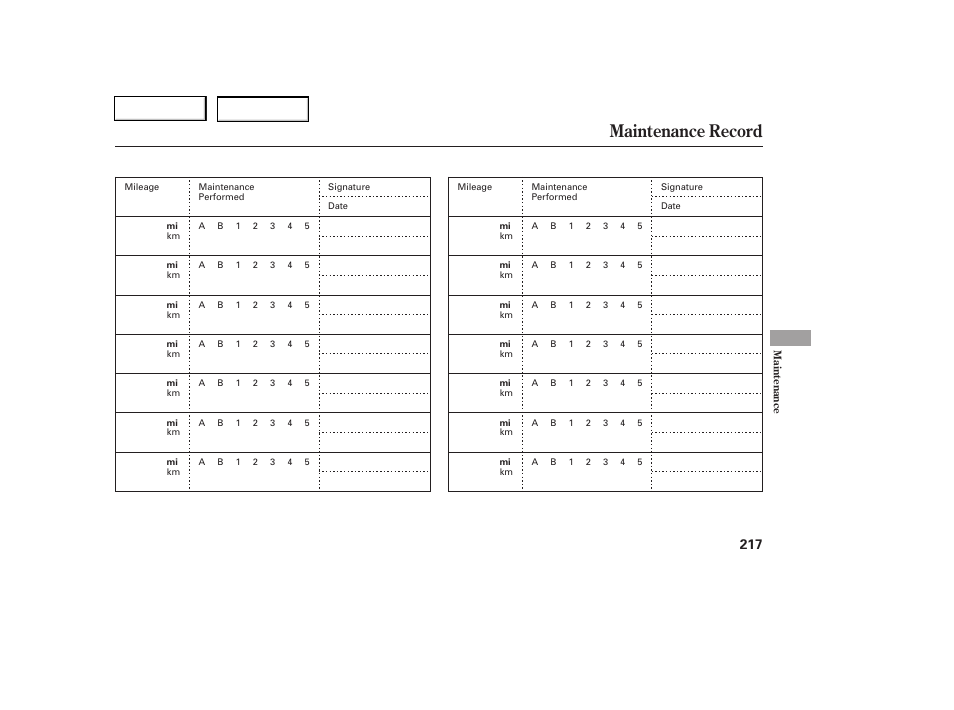 Maintenance record | HONDA 2006 Civic Coupe - Owner's Manual User Manual | Page 221 / 307