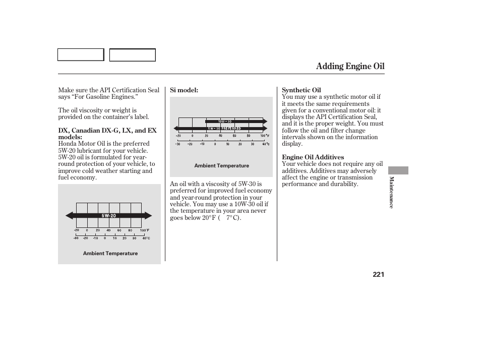 Adding engine oil | HONDA 2006 Civic Coupe - Owner's Manual User Manual | Page 225 / 307