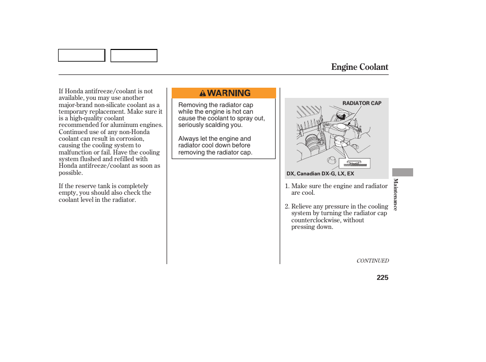 Engine coolant | HONDA 2006 Civic Coupe - Owner's Manual User Manual | Page 229 / 307