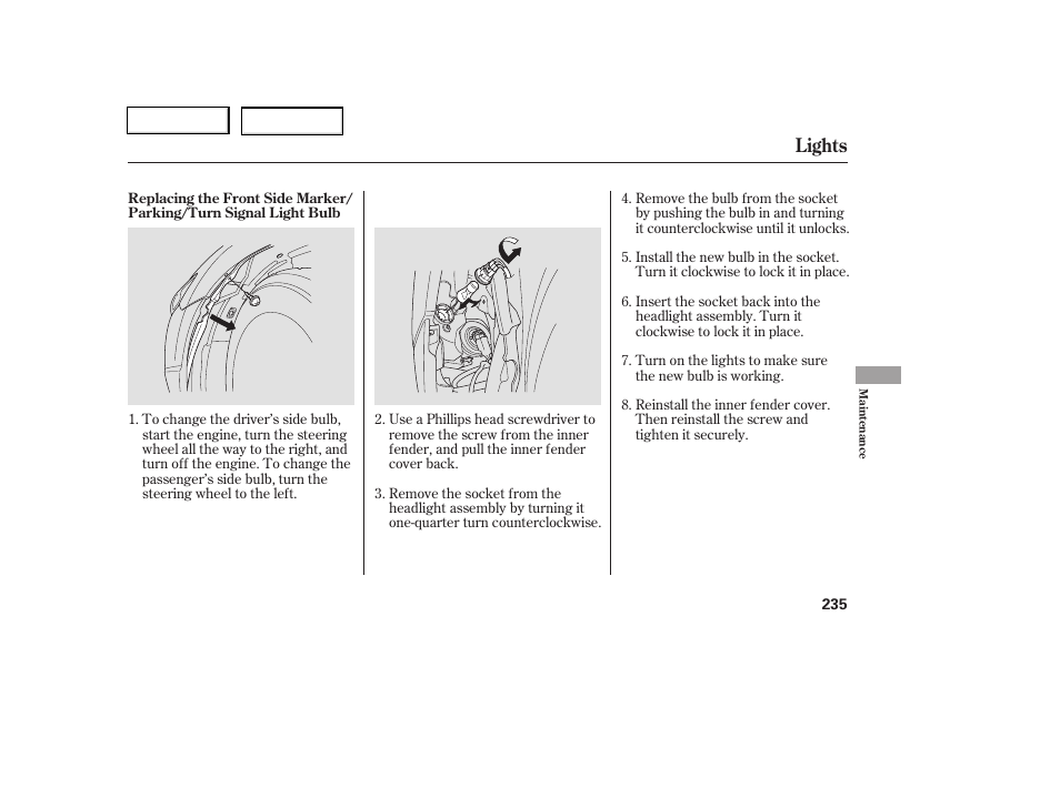 Lights | HONDA 2006 Civic Coupe - Owner's Manual User Manual | Page 239 / 307