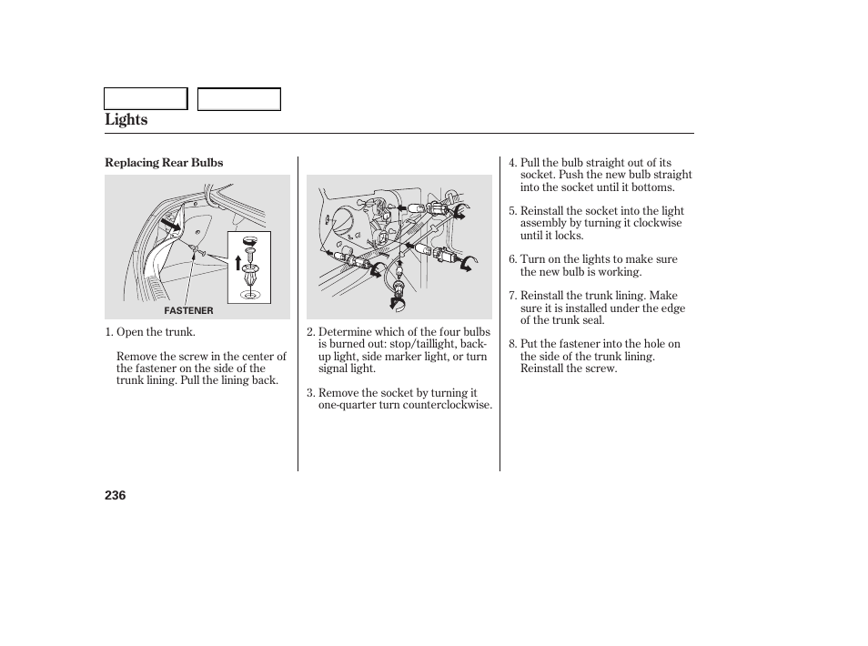 Lights | HONDA 2006 Civic Coupe - Owner's Manual User Manual | Page 240 / 307