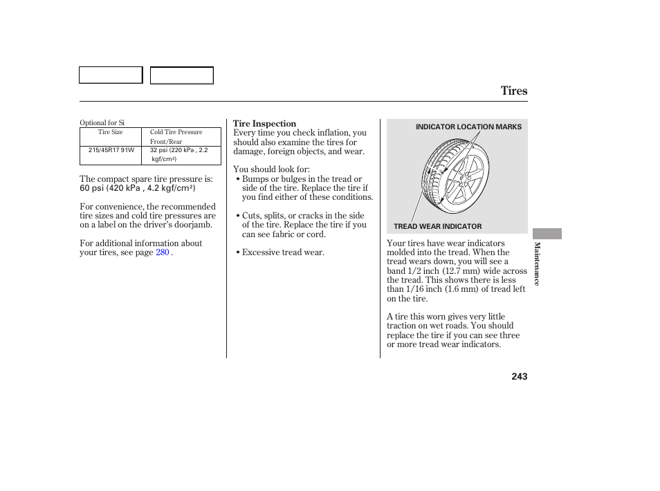 Tires | HONDA 2006 Civic Coupe - Owner's Manual User Manual | Page 247 / 307