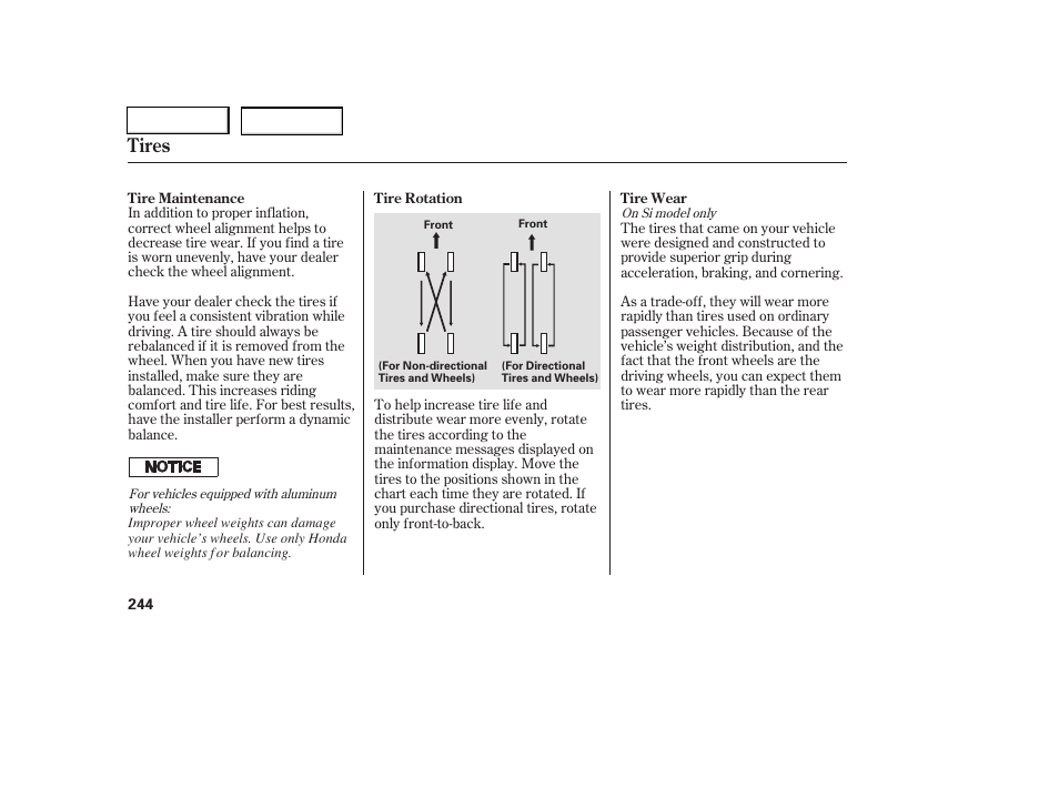 Tires | HONDA 2006 Civic Coupe - Owner's Manual User Manual | Page 248 / 307