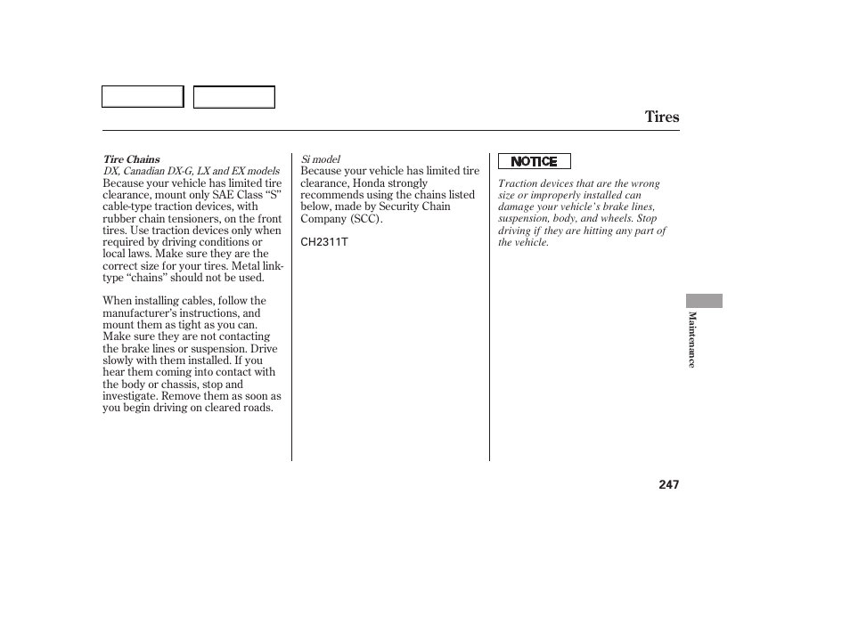 Tires | HONDA 2006 Civic Coupe - Owner's Manual User Manual | Page 251 / 307