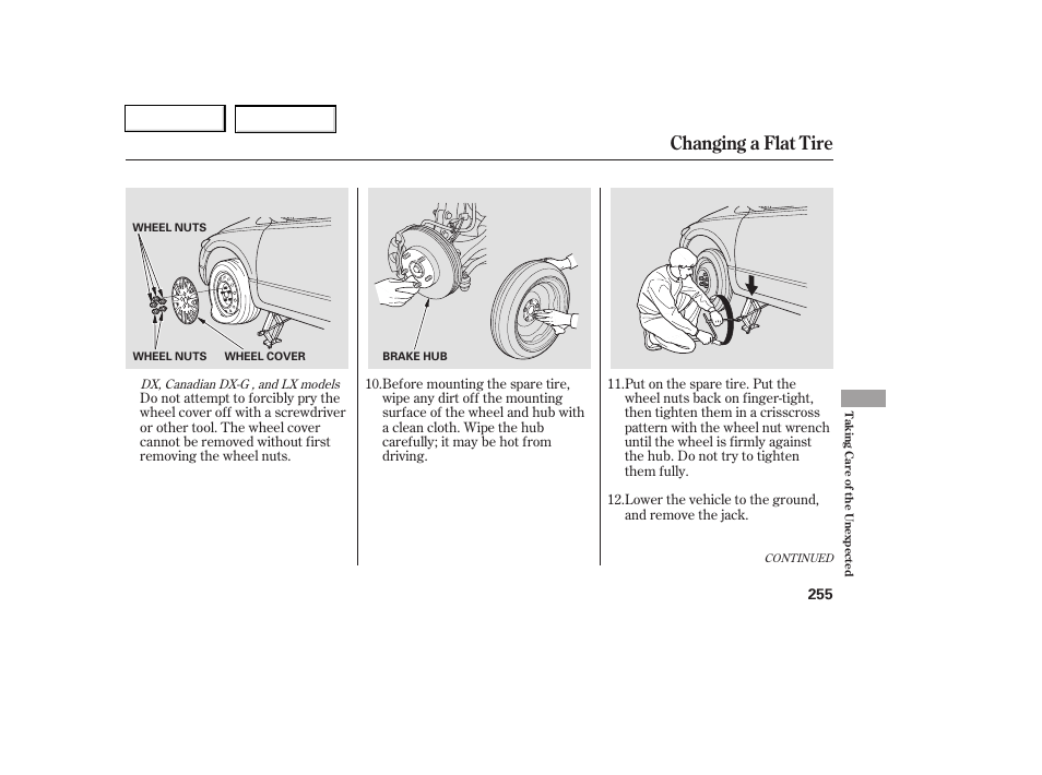 Changing a flat tire | HONDA 2006 Civic Coupe - Owner's Manual User Manual | Page 259 / 307