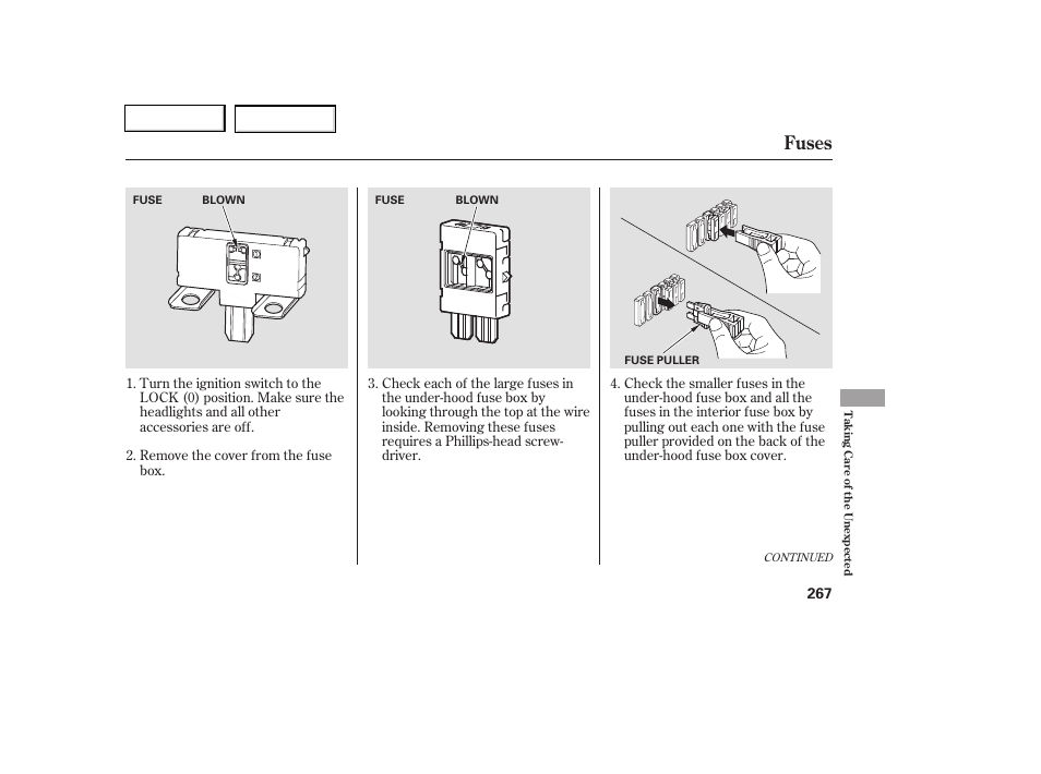 Fuses | HONDA 2006 Civic Coupe - Owner's Manual User Manual | Page 271 / 307