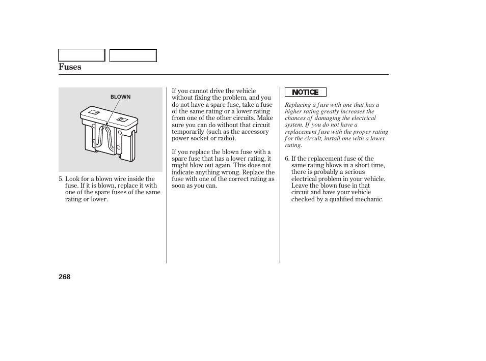 Fuses | HONDA 2006 Civic Coupe - Owner's Manual User Manual | Page 272 / 307