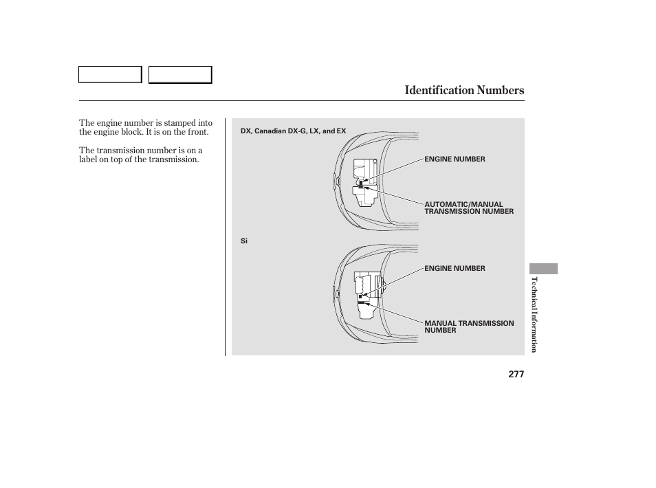 Identification numbers | HONDA 2006 Civic Coupe - Owner's Manual User Manual | Page 281 / 307