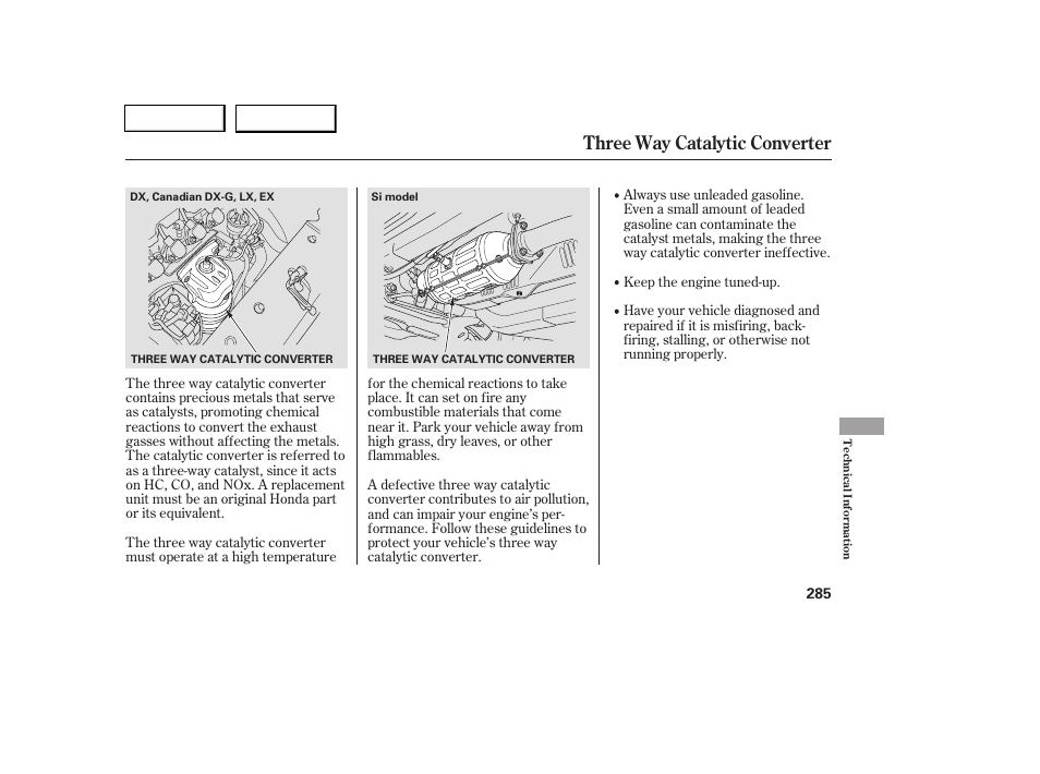 Three way catalytic converter | HONDA 2006 Civic Coupe - Owner's Manual User Manual | Page 289 / 307