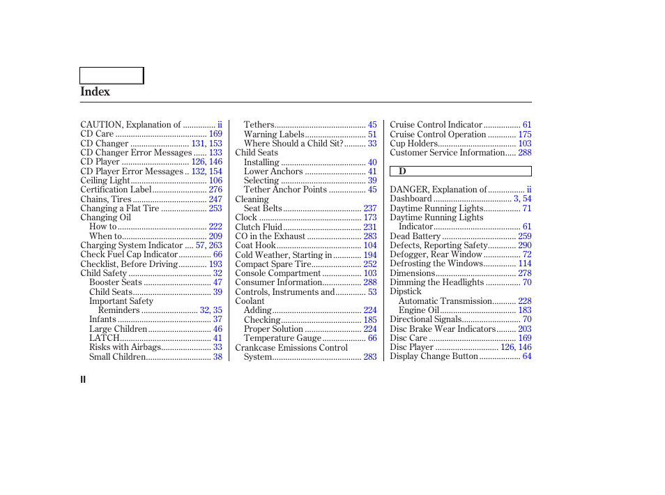 Index | HONDA 2006 Civic Coupe - Owner's Manual User Manual | Page 298 / 307