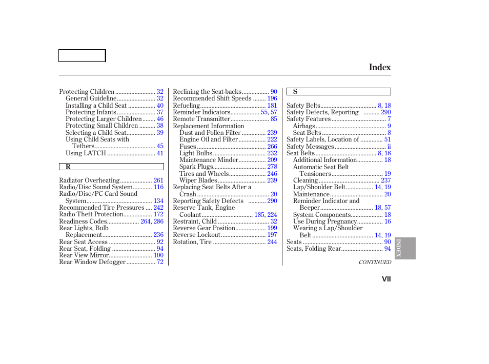 Index | HONDA 2006 Civic Coupe - Owner's Manual User Manual | Page 303 / 307