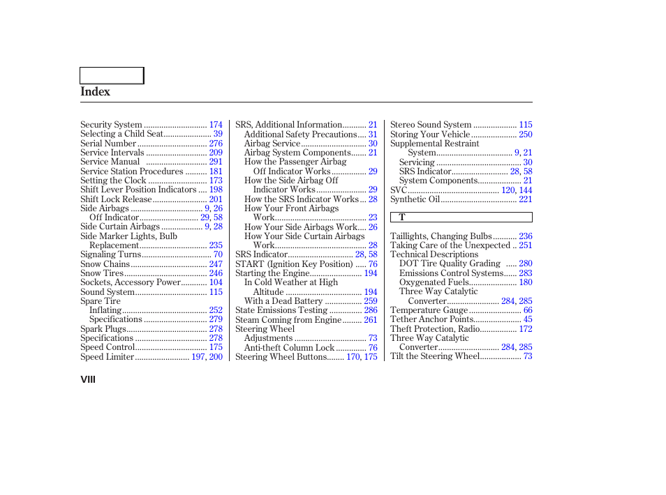 Index | HONDA 2006 Civic Coupe - Owner's Manual User Manual | Page 304 / 307