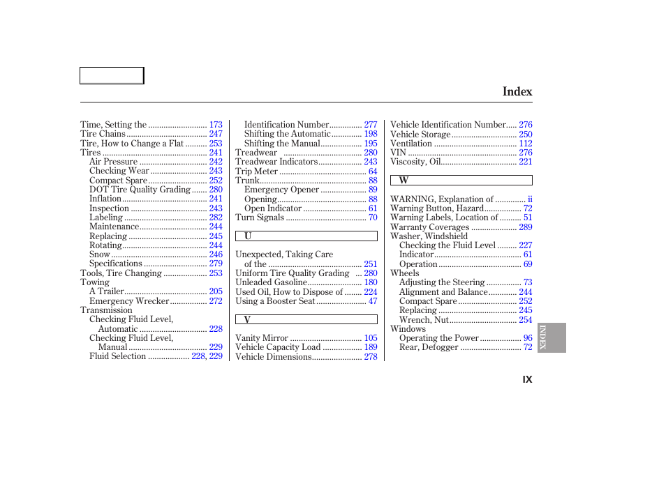 Index | HONDA 2006 Civic Coupe - Owner's Manual User Manual | Page 305 / 307